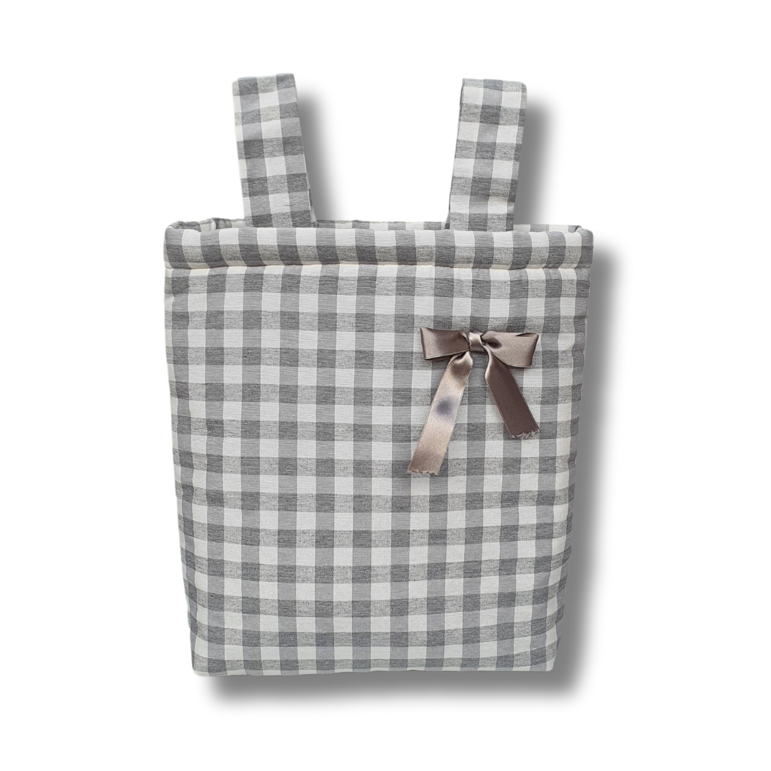 OUTLET. Bolso Melodía Vichy Grande Gris con lazo