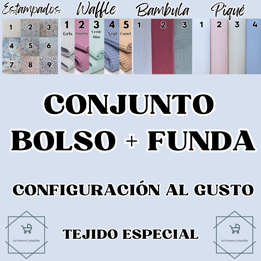 CONJUNTO BOLSO + FUNDA PERSONALIZADO (Tejido especial)